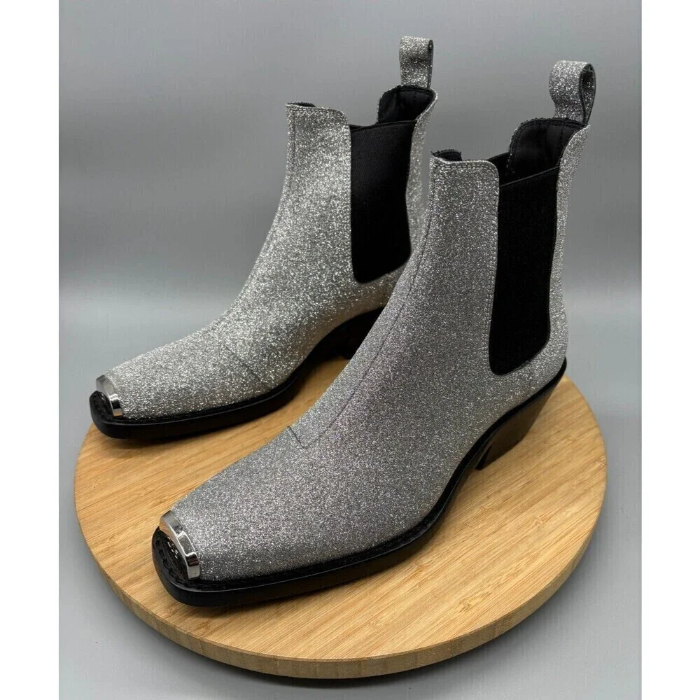 Calvin Klein X Raf Simons Silver Western Boots 205W39NYC Womens 7.5 / EU 37.5